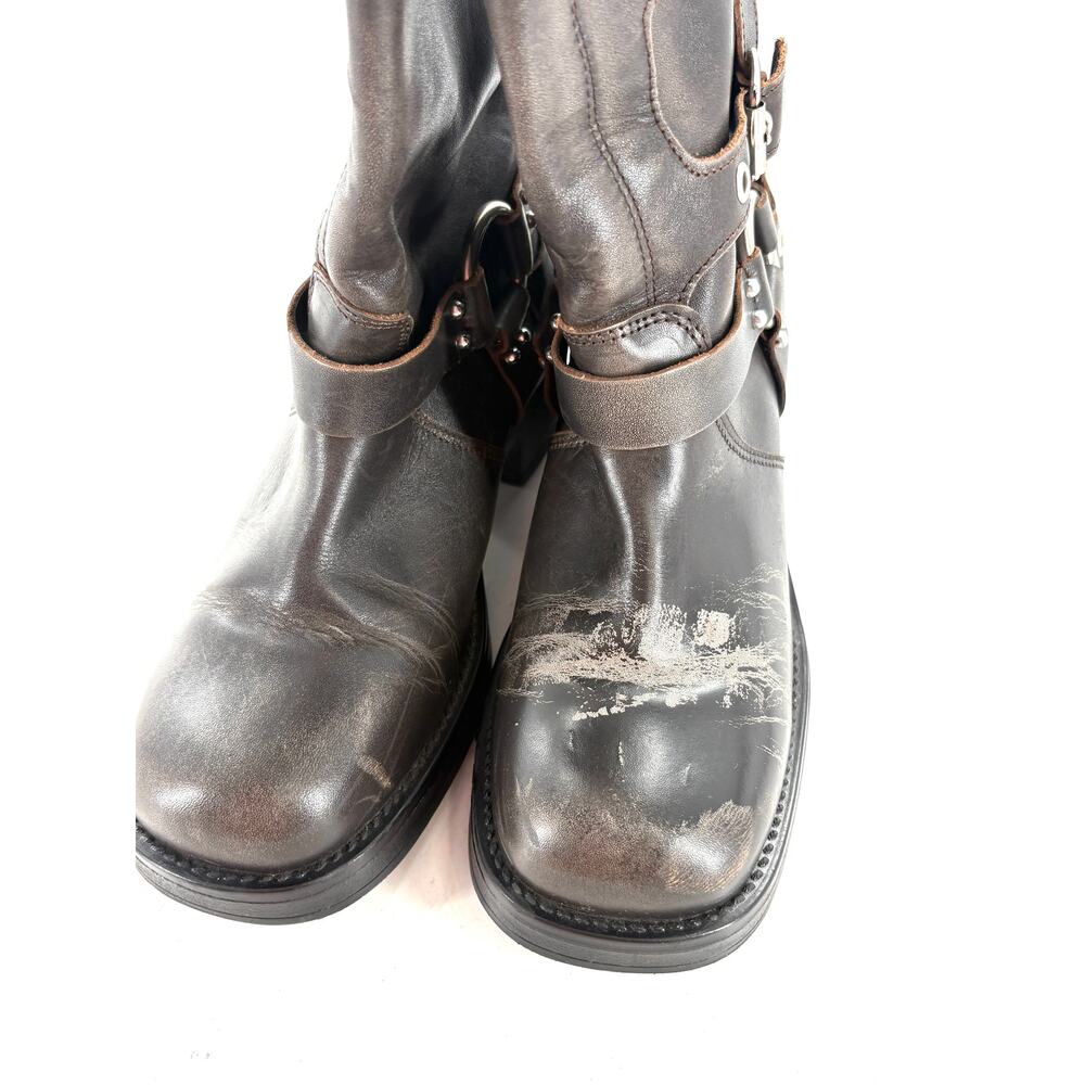 Steve Madden Rocky Buckle Moto Boots 7.5 Punk Grunge Gray Silver Tall Knee High - Picture 7 of 8